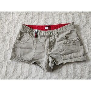 Tommy Hilfiger Short Shorts Block Logo Juniors Size 5 Light Beige Khaki Y2K
